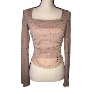 Celestial Fairy Top size S Moon Sun Stars Pink Gold Mesh Mystical Cosmic Whimsy